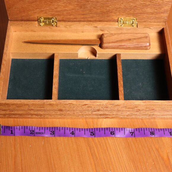 Wooden box for desk with letter opener, small carved fish on top, lid opens, - Picture 5 of 10